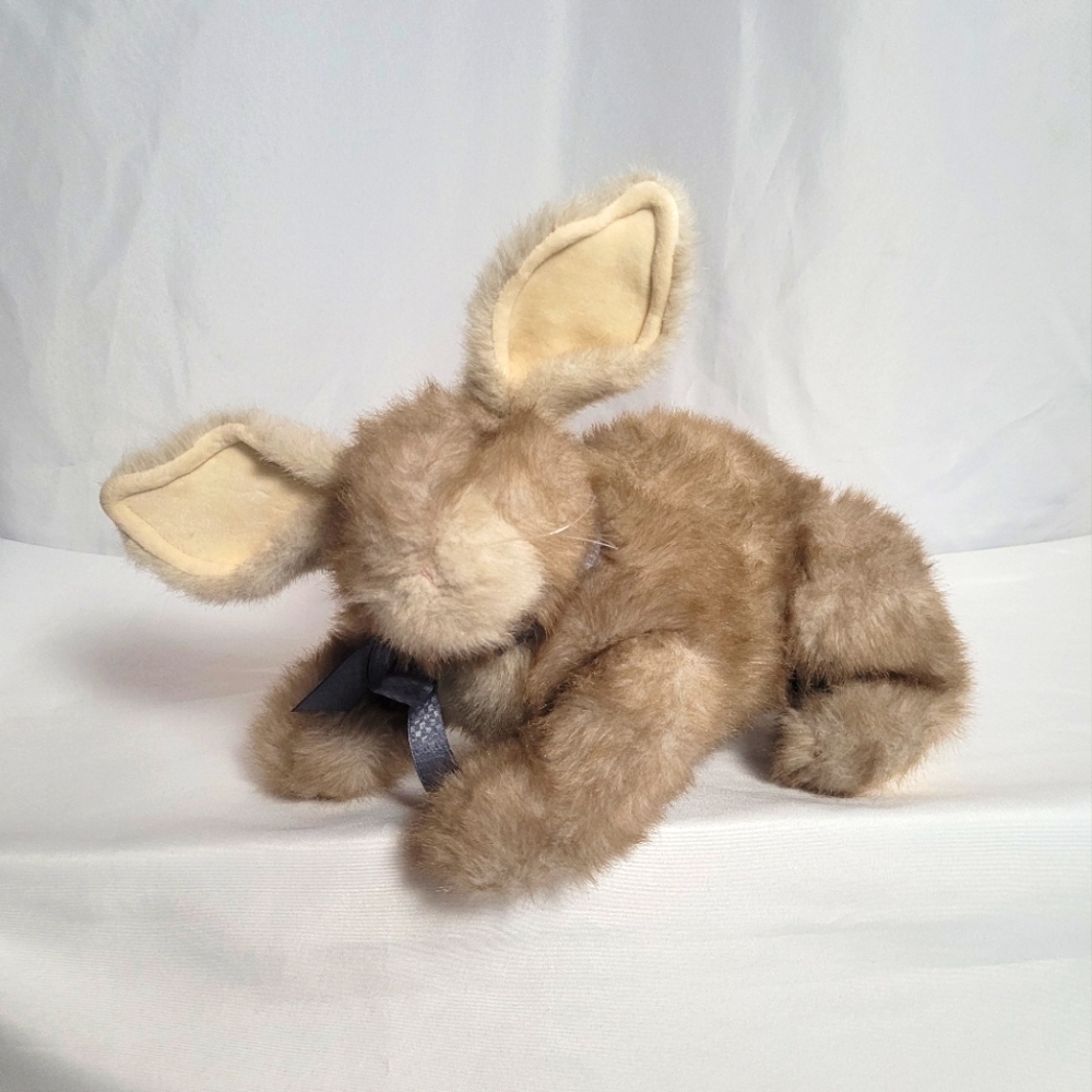 The Boyds Collection 12" Brown & Cream  Fully Jointed Bunny Rabbit Blue Bow